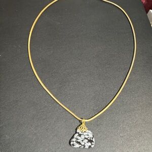 Elegant Gold Plated Necklace with Obsidian Snowflake stone